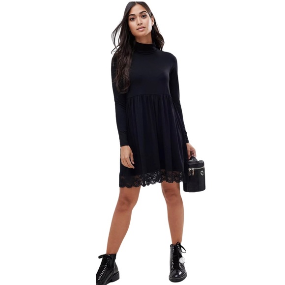 ASOS Petite Turtleneck Skater dress with Lace Hem - Picture 1 of 3